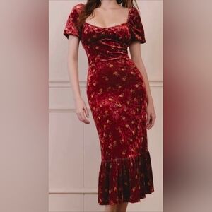 🏠 Lait Collection Briella Velvet Milkmade Cottagecore Whimsigoth Flora Dress-XL